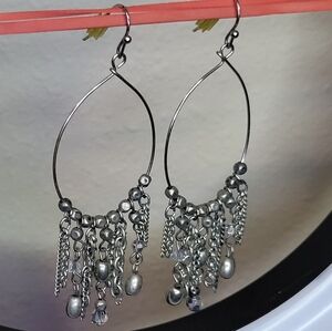 Silver-Tone Dangle Hoop Earrings